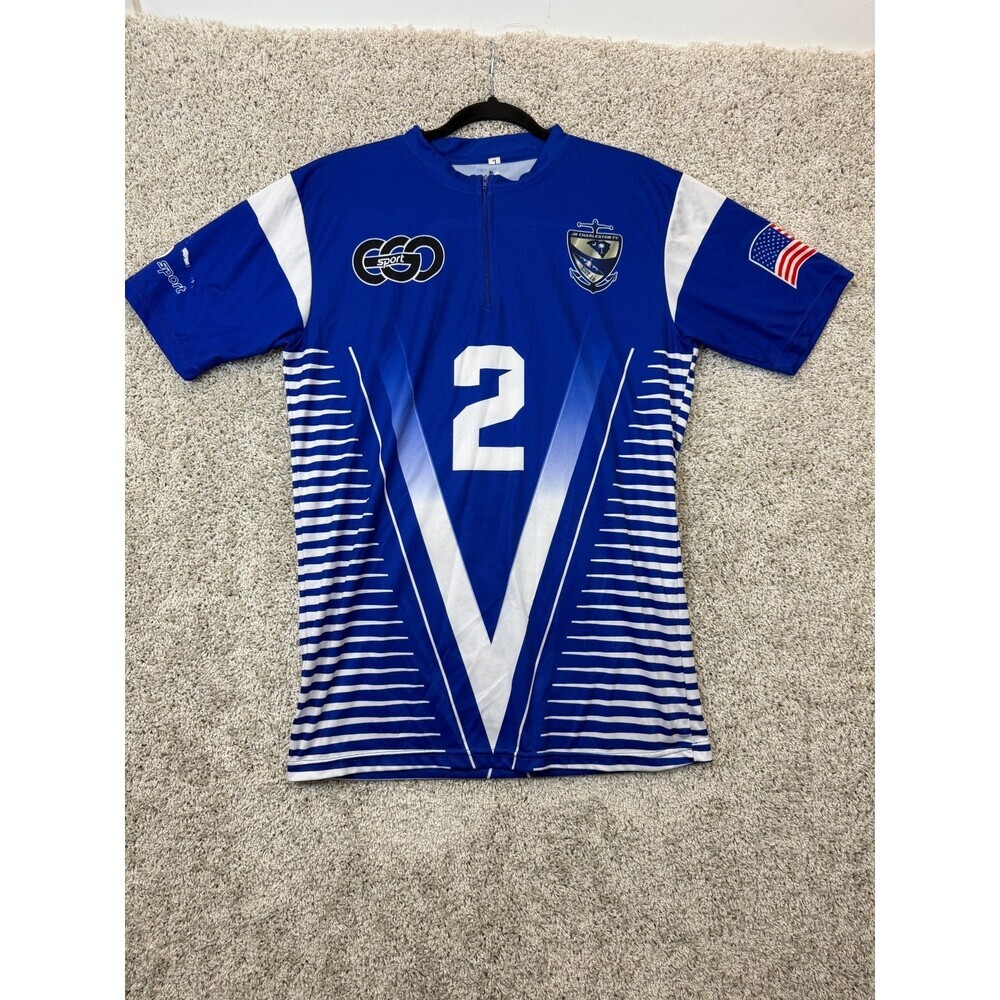 Charleston FC #2 Soccer Jersey Men's L Blue White USA Flag 3B Sport 1/4 Zip